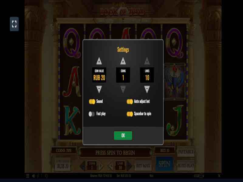 Free spins in the Book of the Dead slot at 1win